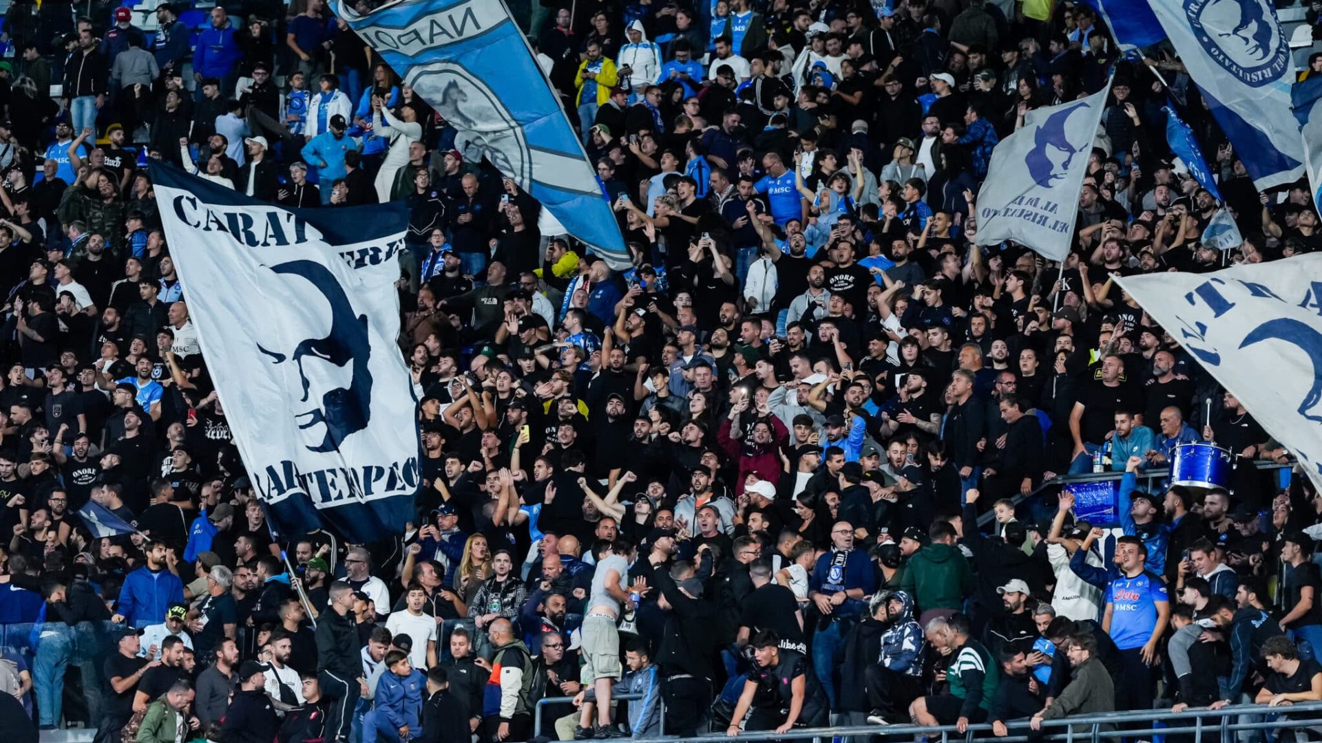 Supporters of SSC Napoli during the UEFA Champions League 2025/26 League Phase MD2 match between SSC Napoli and Sporting Lisbon at Stadio Diego Armando Maradona on October 1, 2025 in Neaples, Italy. (Photo by Giuseppe Maffia/NurPhoto via Getty Images)