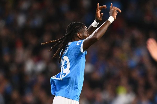 NAPLES, ITALY - OCTOBER 05: Frank Anguissa of Napoli celebrates his goal during the Serie A match between SSC Napoli and Genoa CFC at Stadio Diego Armando Maradona on October 05, 2025 in Naples, Italy. (Photo by Image Photo Agency/Getty Images)