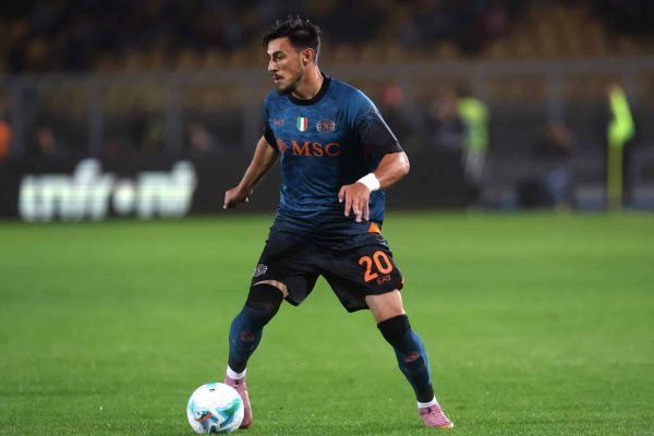 LECCE, ITALY - OCTOBER 28: Elijf Elmas of SSC Napoli during the Serie A match between US Lecce and SSC Napoli at Stadio Via del Mare on October 28, 2025 in Lecce, Italy. (Photo by Maurizio Lagana/Getty Images)