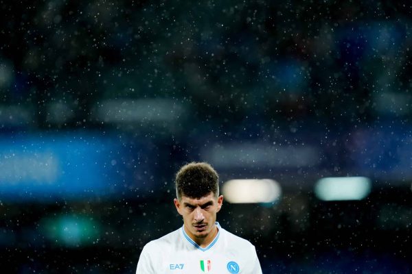 Giovanni Di Lorenzo of SSC Napoli looks on during the UEFA Champions League 2025/26 League Phase MD5 match between SSC Napoli and Qarabag FK at Stadio Diego Armando Maradona on November 25, 2025 in Naples, Italy. (Photo by Giuseppe Maffia/NurPhoto via Getty Images)