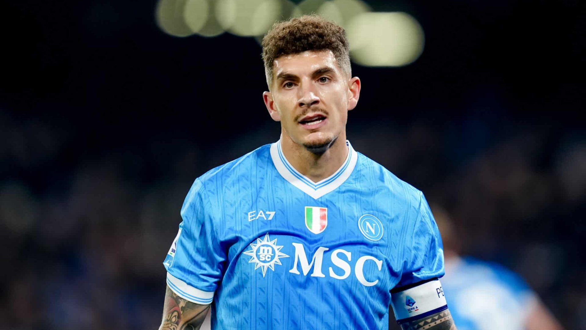 Giovanni Di Lorenzo of SSC Napoli looks on during the serie Serie A Enilive match between SSC Napoli and Juventus FC at Stadio Diego Armando Maradona on December 7, 2025 in Naples, Italy  (Photo by Giuseppe Maffia/NurPhoto via Getty Images)