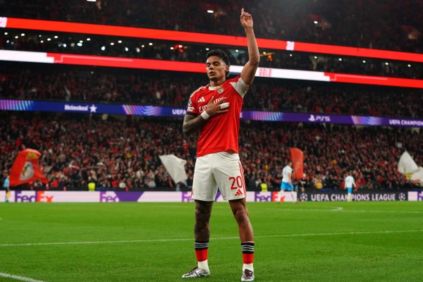 LISBON, PORTUGAL - DECEMBER 10: Richard Rios of Benfica celebrates scoring his team's first goal during the UEFA Champions League 2025/26 League Phase MD6 match between SL Benfica and SSC Napoli at  on December 10, 2025 in Lisbon, Portugal. (Photo by Gualter Fatia/Getty Images)