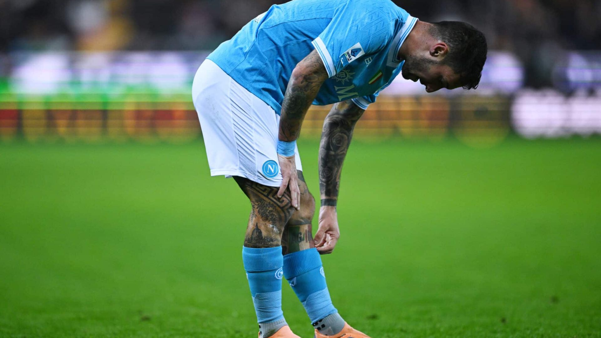 UDINE, ITALY - DECEMBER 14:  Matteo Politano of Napoli react with disappointment during the Serie A match between Udinese Calcio and SSC Napoli at Stadio Friuli on December 14, 2025 in Udine, Italy. (Photo by Image Photo Agency/Getty Images)