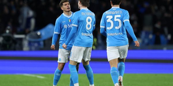 NAPLES, ITALY - JANUARY 07: Giovanni Di Lorenzo of SSC Napoli celebrates after scoring his side second goal during the Serie A match between SSC Napoli and Hellas Verona FC at Stadio Diego Armando Maradona on January 07, 2026 in Naples, Italy. (Photo by Francesco Pecoraro/Getty Images)
