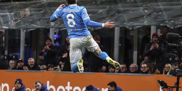 MILAN, ITALY - JANUARY 11: Scott McTominay of SSC Napoli celebrates after scoring the his team's first goal during the Serie A match between FC Internazionale and SSC Napoli at Giuseppe Meazza Stadium on January 11, 2026 in Milan, Italy. (Photo by Giuseppe Cottini/Getty Images)