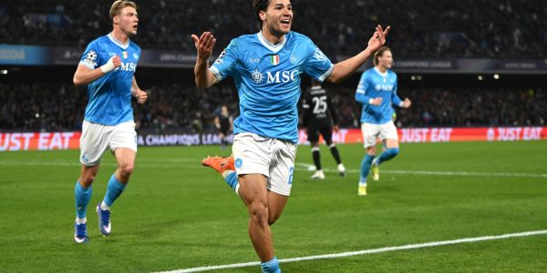 NAPLES, ITALY - JANUARY 28: Antonio Vergara of SSC Napoli celebrates scoring his team's first goal during the UEFA Champions League 2025/26 League Phase MD8 match between SSC Napoli and Chelsea FC at Stadio Diego Armando Maradona on January 28, 2026 in Naples, Italy. (Photo by Francesco Pecoraro/Getty Images)