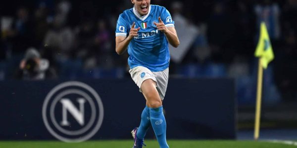 NAPLES, ITALY - JANUARY 31:  Miguel Gutierrez of Napoli celebrates his goal during the Serie A match between SSC Napoli and ACF Fiorentina at Stadio Diego Armando Maradona on January 31, 2026 in Naples, Italy. (Photo by Image Photo Agency/Getty Images)