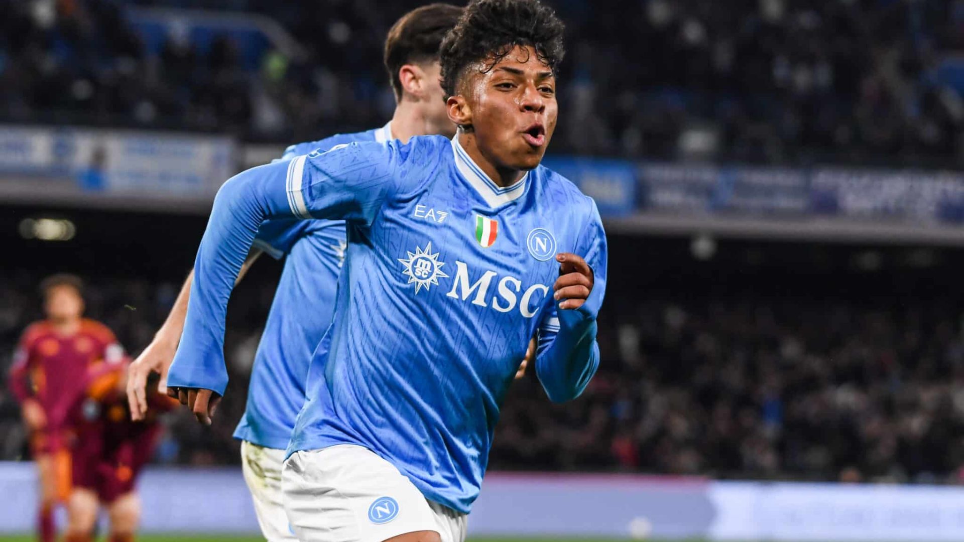 NAPLES, ITALY - FEBRUARY 15: Santos Alisson of SSC Napoli celebrates after scoring a goal to make it 2-2 during the Serie A match between SSC Napoli and AS Roma at Stadio Diego Armando Maradona on February 15, 2026 in Naples, Italy. (Photo by Ivan Romano/Getty Images)