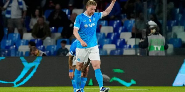 Kevin De Bruyne of SSC Napoli celebrates after scoring during the Serie A match between SSC Napoli and US Cremonese at Stadio Diego Armando Maradona Naples Italy on 24 April 2026. (Photo by Franco Romano/NurPhoto via Getty Images)