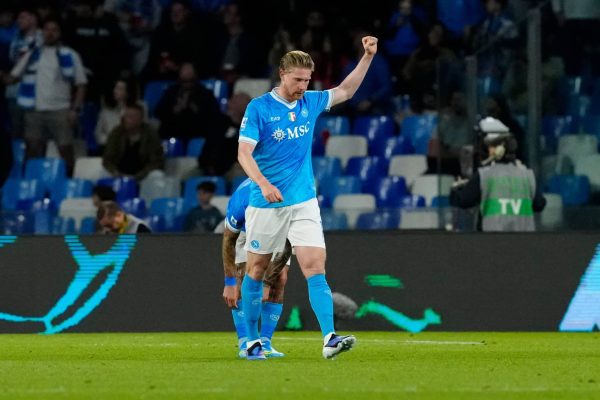 Kevin De Bruyne of SSC Napoli celebrates after scoring during the Serie A match between SSC Napoli and US Cremonese at Stadio Diego Armando Maradona Naples Italy on 24 April 2026. (Photo by Franco Romano/NurPhoto via Getty Images)
