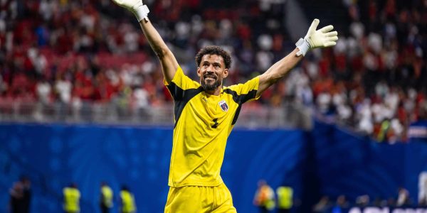 ATLANTA, GEORGIA - JUNE 15: Vozinha of Cabo Verde celebrates  after the FIFA World Cup 2026 Group H match  between Spain and Cabo Verde at Atlanta Stadium on June 15, 2026 in Atlanta, Georgia. (Photo by Marvin Ibo Guengoer - GES Sportfoto/Getty Images)