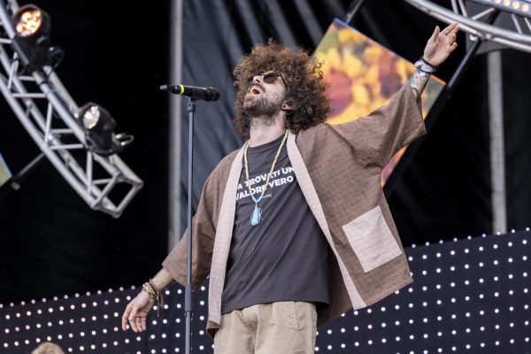 ROME, ITALY - MAY 1:Giò Evan performs during the Labour Day Concert at Piazza San Giovanni on May 1, 2025 in Rome, Italy. (Photo by Roberto Panucci - Corbis/Corbis via Getty Images)