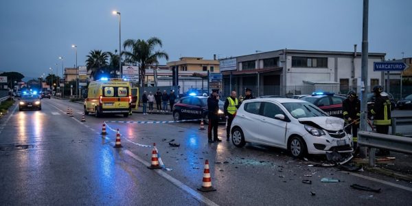 Incidente mortale a Varcaturo sulla SS7 Quater: 22enne travolto da un'auto dopo essere sceso per segnalare un precedente incidente.