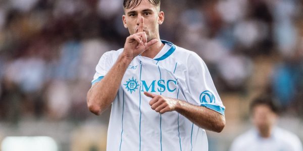 CASTEL DI SANGRO, ITALY – AUGUST 05: Lorenzo Lucca of SSC Napoli celebrates scoring a goal during the pre-season friendly match between SSC Napoli and CA Osasuna at Stadio Teofilo Patini on August 05, 2026 in Castel di Sangro, Italy (Photo by Ciro Sarpa/SSC NAPOLI via Getty Images)