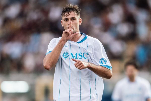 CASTEL DI SANGRO, ITALY – AUGUST 05: Lorenzo Lucca of SSC Napoli celebrates scoring a goal during the pre-season friendly match between SSC Napoli and CA Osasuna at Stadio Teofilo Patini on August 05, 2026 in Castel di Sangro, Italy (Photo by Ciro Sarpa/SSC NAPOLI via Getty Images)