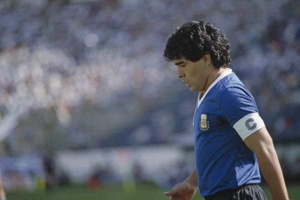 Diego Maradona from Argentina during a Round of 16 match against Uruguay during the 1986 FIFA World Cup. | Location: Puebla, Mexico. (Photo by Jean-Yves Ruszniewski/Corbis/VCG via Getty Images)