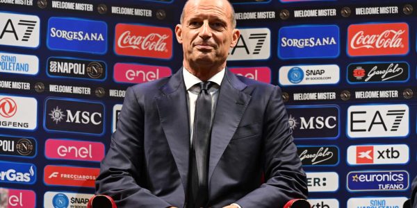 NAPLES, ITALY - JULY 14: Massimilano Allegri attends the press conference as new head coach of SSC Napoli at Teatro di San Carlo on July 14, 2026 in Naples, Italy. (Photo by SSC NAPOLI/SSC NAPOLI via Getty Images)