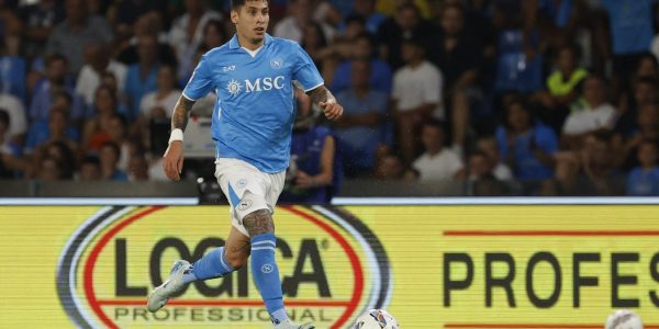 Mathias Olivera of Napoli is controlling the ball during the Coppa Italia soccer match SSC Napoli vs. Modena FC at Stadio Maradona in Naples, Italy, on August 10, 2024. (Photo by Ciro De Luca/NurPhoto via Getty Images)