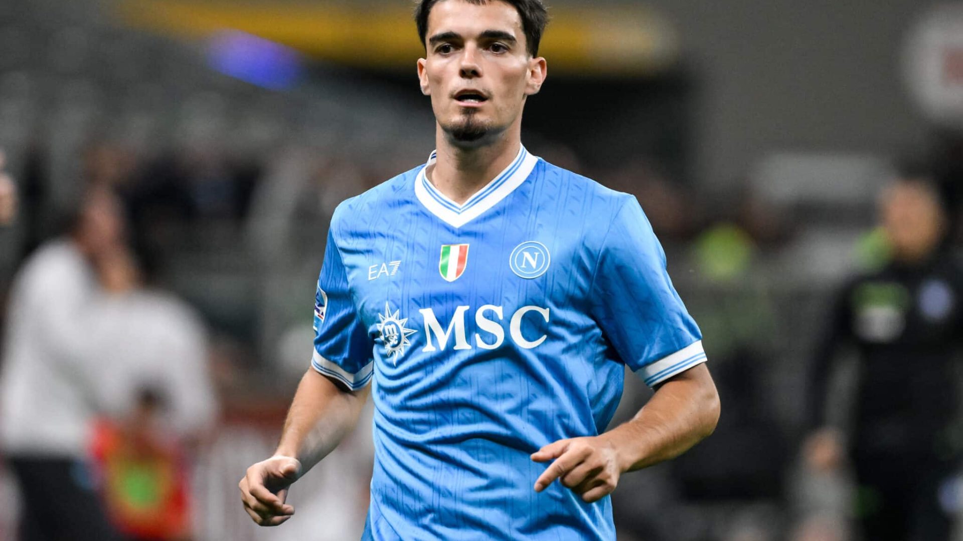 Miguel Gutierrez of SSC Napoli during the Serie A 2025/2026 football match between AC Milan and SSC Napoli at San Siro Stadium. Milan (Italy), September 28th, 2025 (Photo by Elianton/Mondadori Portfolio via Getty Images)
