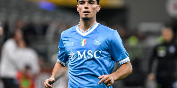 Miguel Gutierrez of SSC Napoli during the Serie A 2025/2026 football match between AC Milan and SSC Napoli at San Siro Stadium. Milan (Italy), September 28th, 2025 (Photo by Elianton/Mondadori Portfolio via Getty Images)