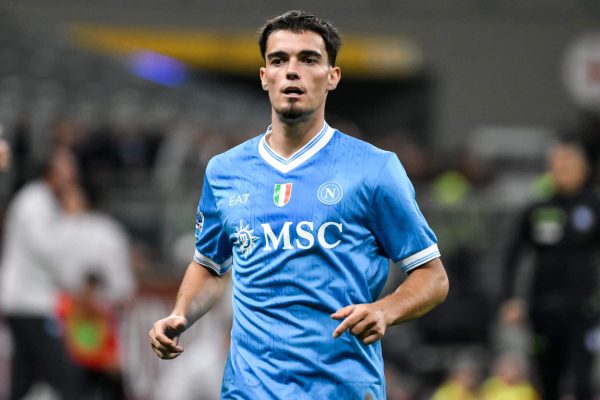 Miguel Gutierrez of SSC Napoli during the Serie A 2025/2026 football match between AC Milan and SSC Napoli at San Siro Stadium. Milan (Italy), September 28th, 2025 (Photo by Elianton/Mondadori Portfolio via Getty Images)