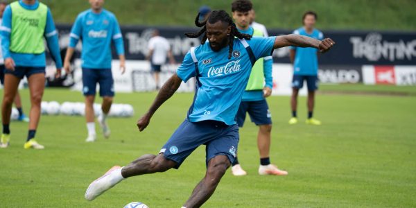 DIMARO, ITALY - JULY 21: Frank Zambo Anguissa of SSC Napoli in action during a training session at the club&rsquo;s pre-season training camp on July 21, 2026 in Dimaro, Italy. (Photo by SSC NAPOLI/SSC NAPOLI via Getty Images)