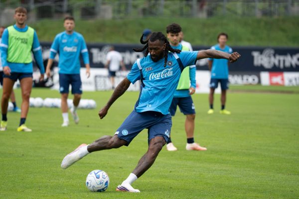 DIMARO, ITALY - JULY 21: Frank Zambo Anguissa of SSC Napoli in action during a training session at the club’s pre-season training camp on July 21, 2026 in Dimaro, Italy. (Photo by SSC NAPOLI/SSC NAPOLI via Getty Images)