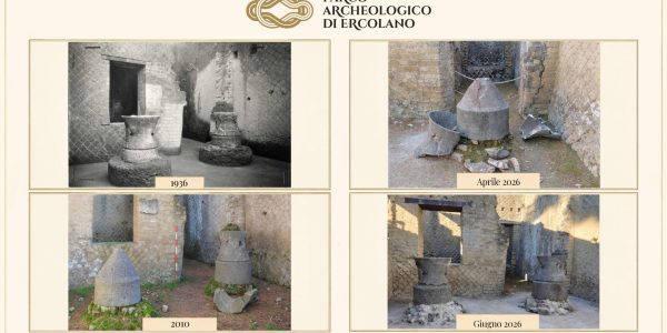Panificio di Ercolano, restaurate le antiche macine e il forno del Vicolo Meridionale. Torna visibile il pistrinum.
