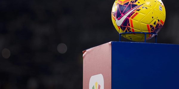 ALLIANZ STADIUM, TURIN, ITALY - 2020/01/15: Official Serie A match ball Nike Merlin and Logo of Coppa Italia are pictured prior to the Coppa Italia football match between Juventus FC and Udinese Calcio. Juventus FC won 4-0 over Udinese Calcio. (Photo by Nicolò Campo/LightRocket via Getty Images)