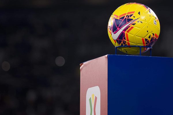 ALLIANZ STADIUM, TURIN, ITALY - 2020/01/15: Official Serie A match ball Nike Merlin and Logo of Coppa Italia are pictured prior to the Coppa Italia football match between Juventus FC and Udinese Calcio. Juventus FC won 4-0 over Udinese Calcio. (Photo by Nicolò Campo/LightRocket via Getty Images)