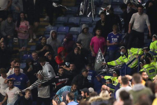 LEICESTER, ENGLAND - SEPTEMBER 16: Fans react at full time during the UEFA Europa League group C match between Leicester City and SSC Napoli at The King Power Stadium on September 16, 2021 in Leicester, United Kingdom. (Photo by James Williamson - AMA/Getty Images)