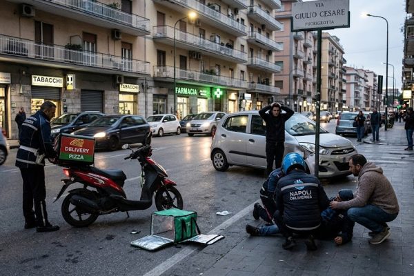 Rider travolto da un’auto nella notte a Fuorigrotta, tra via Cavalleggeri d’Aosta e via Divisione Siena. Si cerca il conducente.