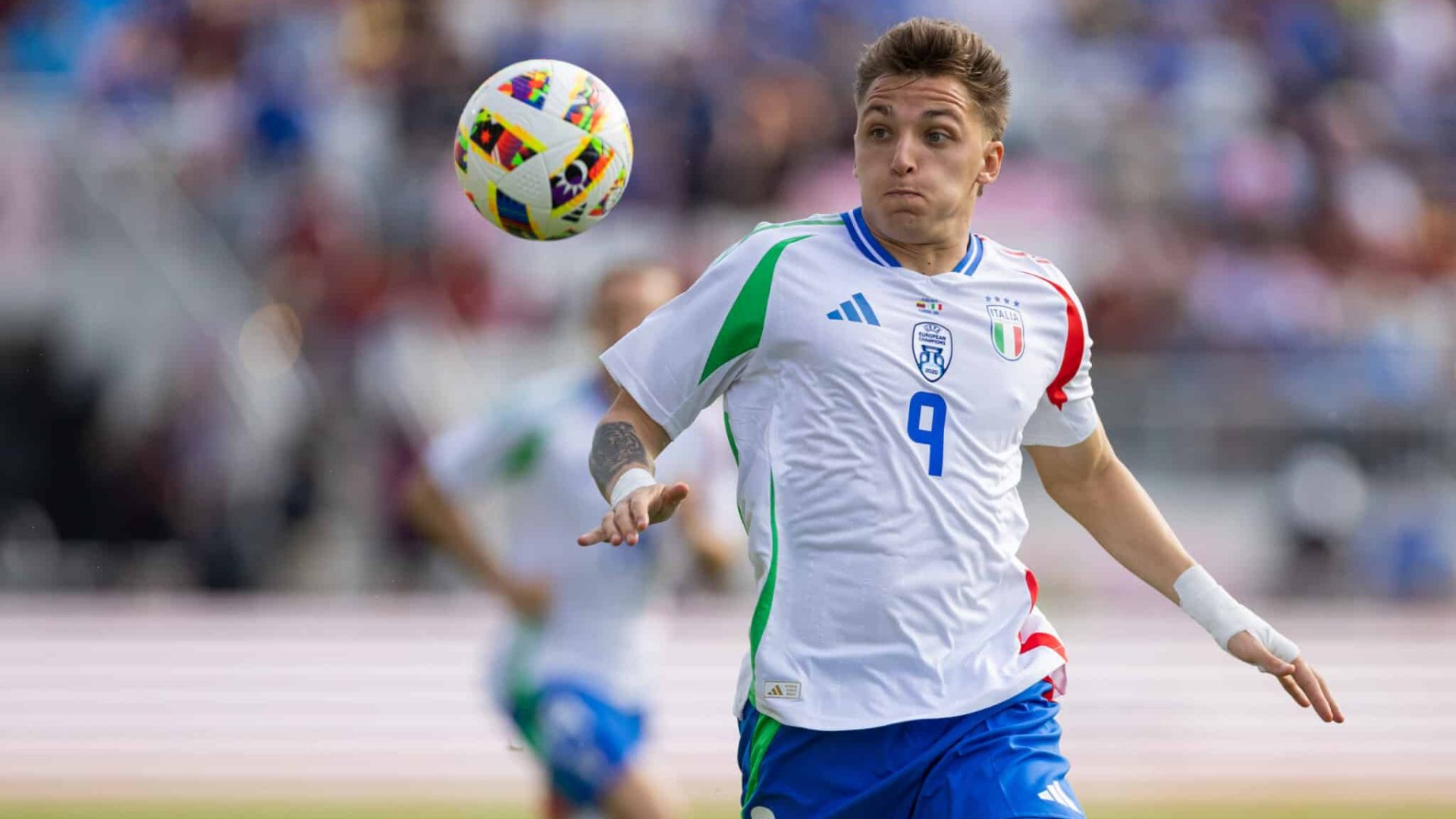 FORT LAUDERDALE, FLORIDA - MARCH 21: Mateo Retegui #9 of Italy dribbles the ball during their International Friendly Match at Chase Stadium on March 21, 2024 in Fort Lauderdale, Florida. (Photo by Brennan Asplen/Getty Images)