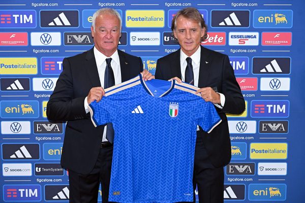 Italy's technical director Claudio Ranieri, Italy coach Roberto Mancini during the press conference introducing the new coach of the Italian national football team at the FIGC headquarters in Rome (Italy), July 29th, 2026 (Photo by Massimo Insabato/Archivio Massimo Insabato/Mondadori Portfolio via Getty Images)