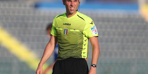 EMPOLI, ITALY - AUGUST 15: Juan Luca Sacchi referee looks on during the Coppa Italia match between Empoli FC and Vicenza at Stadio Carlo Castellani on August 15, 2021 in Empoli, Italy.  (Photo by Gabriele Maltinti/Getty Images)