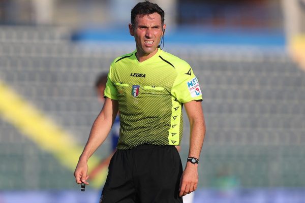 EMPOLI, ITALY - AUGUST 15: Juan Luca Sacchi referee looks on during the Coppa Italia match between Empoli FC and Vicenza at Stadio Carlo Castellani on August 15, 2021 in Empoli, Italy.  (Photo by Gabriele Maltinti/Getty Images)