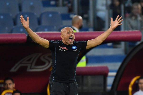 ROME, ITALY - OCTOBER 24: Luciano Spalletti head coach of SSC Napoli gestures during the Serie A match between AS Roma and SSC Napoli at Stadio Olimpico on October 24, 2021 in Rome, Italy. (Photo by Silvia Lore/Getty Images)
