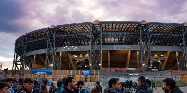 NAPLES, ITALY - APRIL 18: Fans queue in a general view of the stadium prior to the UEFA Champions League quarterfinal second leg match between SSC Napoli and AC Milan at Stadio Diego Armando Maradona on April 18, 2023 in Naples, Italy. (Photo by Jonathan Moscrop/Getty Images)
