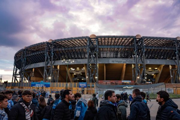 NAPLES, ITALY - APRIL 18: Fans queue in a general view of the stadium prior to the UEFA Champions League quarterfinal second leg match between SSC Napoli and AC Milan at Stadio Diego Armando Maradona on April 18, 2023 in Naples, Italy. (Photo by Jonathan Moscrop/Getty Images)