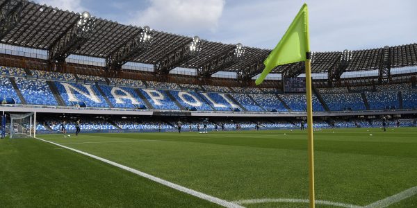 NAPLES, ITALY - MAY 02: General view inside the stadium  during the Serie A match between SSC Napoli and Cagliari Calcio at Stadio Diego Armando Maradona on May 02, 2021 in Naples, Italy. Sporting stadiums around Italy remain under strict restrictions due to the Coronavirus Pandemic as Government social distancing laws prohibit fans inside venues resulting in games being played behind closed doors. (Photo by Francesco Pecoraro/Getty Images)