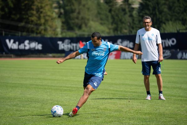 DIMARO, ITALY - JULY 25: Walid Cheddira of SSC Napoli in action during a training session at the club’s pre-season training camp on July 25, 2026 in Dimaro, Italy. (Photo by SSC NAPOLI/SSC NAPOLI via Getty Images)
