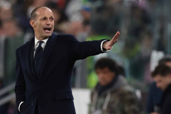 TURIN, ITALY - NOVEMBER 11: Massimiliano Allegri Head coach of Juventus reacts during the Serie A TIM match between Juventus and Cagliari Calcio at Allianz Stadium on November 11, 2023 in Turin, Italy. (Photo by Jonathan Moscrop/Getty Images)