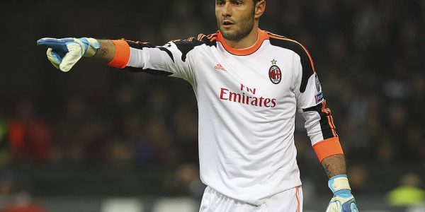 MILAN, ITALY - OCTOBER 22:  Marco Amelia of AC Milan gestures during the UEFA Champions League Group H match between AC Milan and FC Barcelona at Stadio Giuseppe Meazza on October 22, 2013 in Milan, Italy  (Photo by Marco Luzzani/Getty Images)