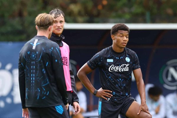Napoli's David Neres participates in a training session on Day 5 of the preseason camp of SSC Napoli in Dimaro Folgarida, Trento, Italy, on July 21, 2025. (Photo by Ciro De Luca/NurPhoto via Getty Images)