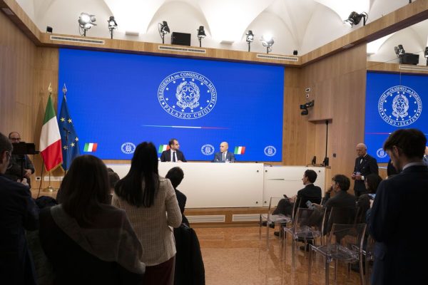 Palazzo Chigi, 19/12/2024 - Il Sottosegretario alla Salute, Marcello Gemmato, e il Sottosegretario di Stato, con delega al CIPESS, Alessandro Morelli, durante la conferenza stampa sugli esiti della riunione Comitato interministeriale per la programmazione