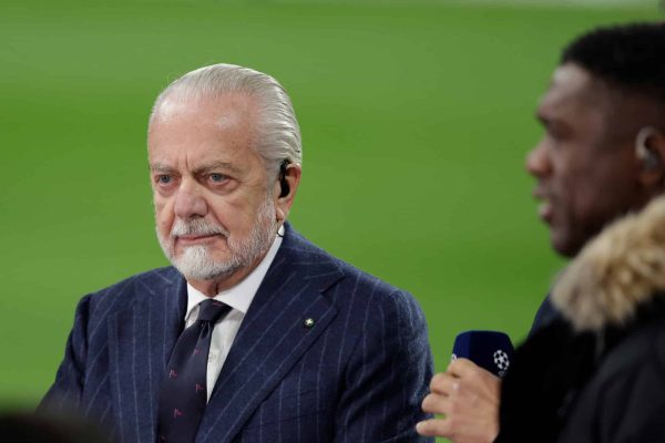 MADRID, SPAIN - NOVEMBER 29: Napoli President Aurelio de Laurentiis  during the UEFA Champions League  match between Real Madrid v Napoli at the Santiago Bernabeu Stadium on November 29, 2023 in Madrid Spain (Photo by David S. Bustamante/Soccrates/Getty Images)