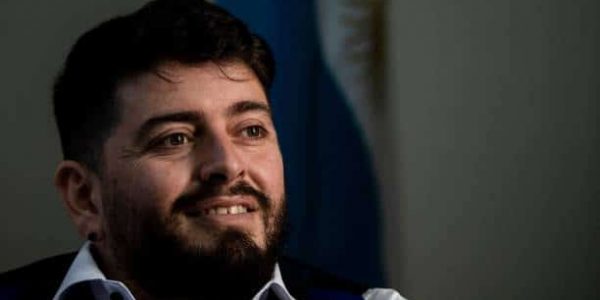 The Italian son of the late football idol Diego Maradona, Diego Armando Maradona Sinagra, known as Diego Junior, poses after he was granted the Argentine nationality on March 25, 2021 during a ceremony at the Argentine consulate in Rome. (Photo by Tiziana FABI / AFP) (Photo by TIZIANA FABI/AFP via Getty Images)