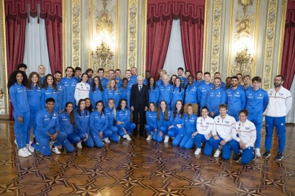 Il Presidente della Repubblica Sergio Mattarella in occasione dell’incontro con la Nazionale italiana di atletica leggera vincitrice della Coppa Europa e con la Nazionale italiana di Pentathlon moderno vincitrice del Campionato del mondo a squadre
