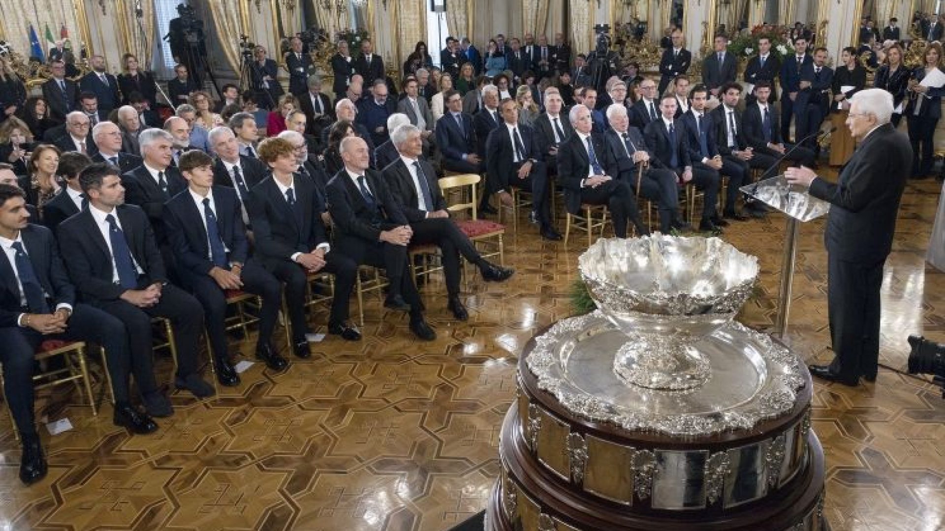Il Presidente Sergio Mattarella in occasione dell’incontro con la Nazionale italiana maschile di Tennis vincitrice della Coppa Davis 2023