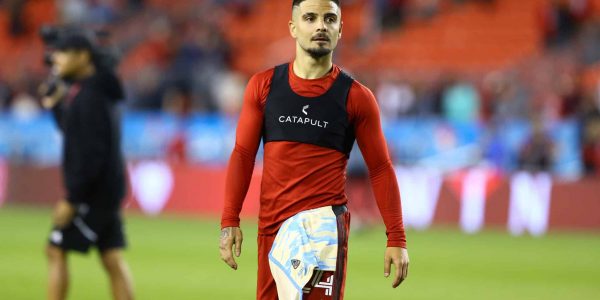 TORONTO, CANADA - AUGUST 30: Lorenzo Insigne of Toronto FC looks on after the MLS Major League Soccer match between Toronto FC and Philadelphia Union at BMO Field on August 30, 2023 in Toronto, Canada. (Photo by Mohammad Karamali/DeFodi Images via Getty Images)